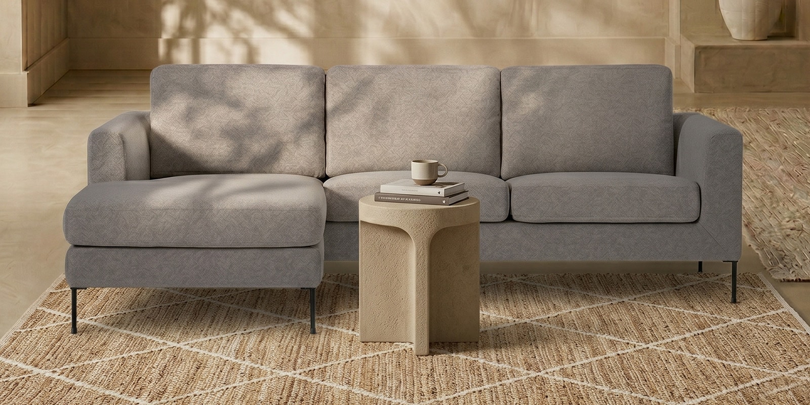 Modern Elegance RHS L Shaped 3 Seater Sofa In Dark Grey Color