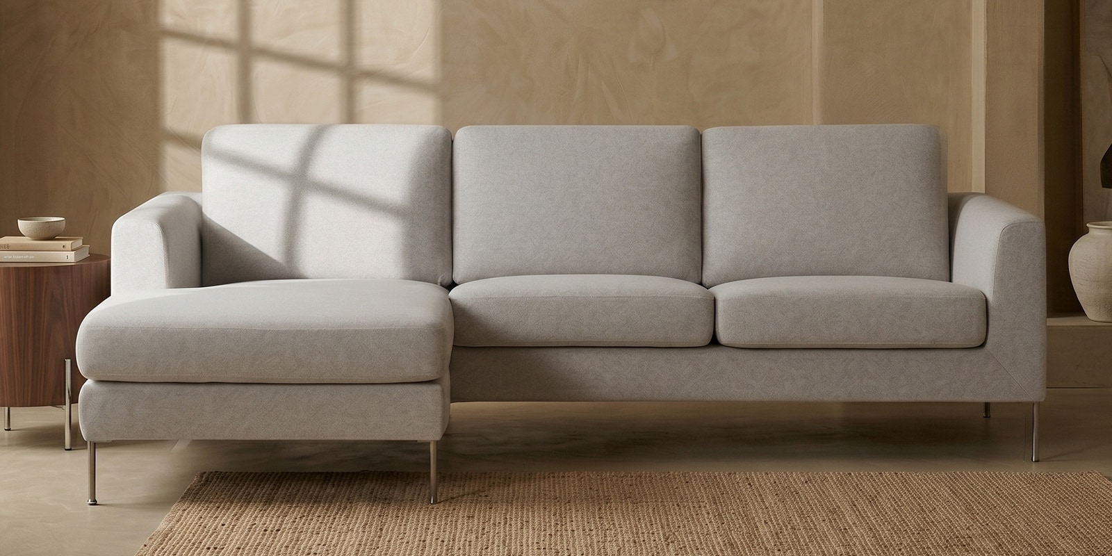 Modern Elegance RHS L Shaped 3 Seater Sofa In Grey Color