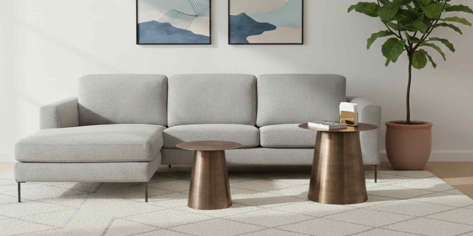 Modern Elegance RHS L Shaped 3 Seater Sofa In Grey Color