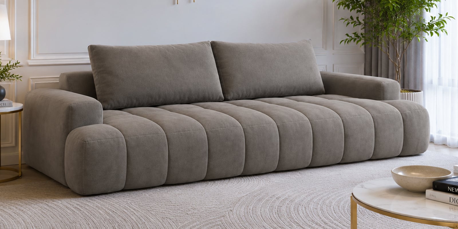 Modern Upholstered 3 Seater Sofa Set In Light Grey Colour