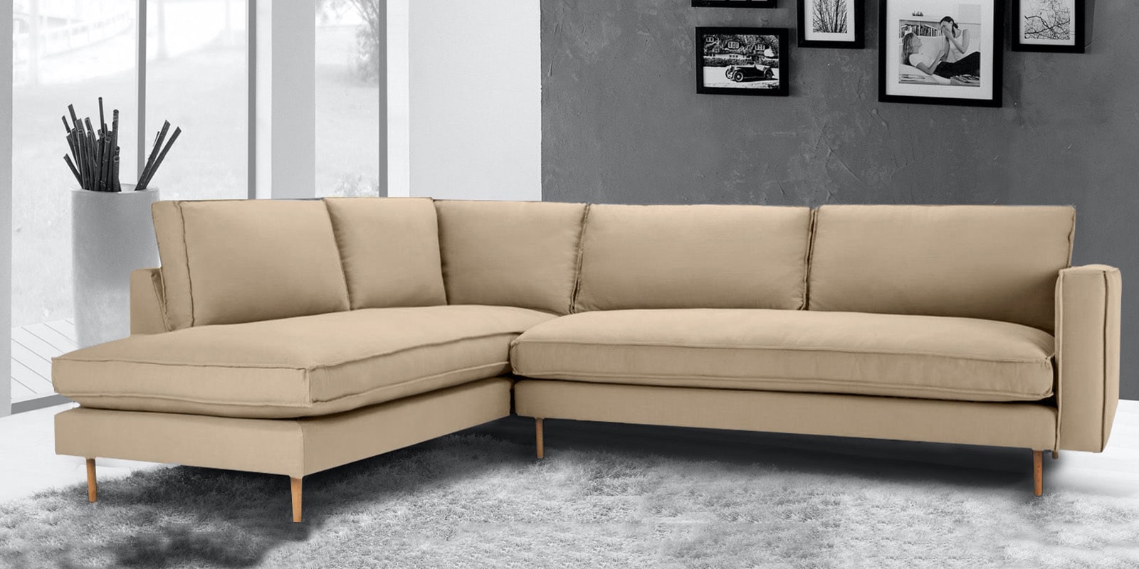 Buy Modular Fabric RHS Sectional Sofa in Beige Colour at 49 OFF by