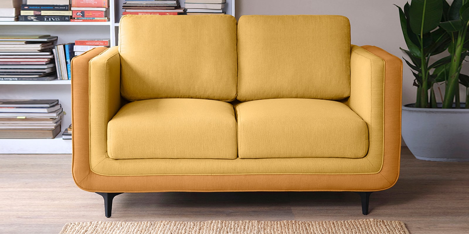 Mojo Fabric 2 Seater Sofa in Trippy Yellow Colour Mojo Fabric 2 Seater Sofa in Trippy Yellow Colour