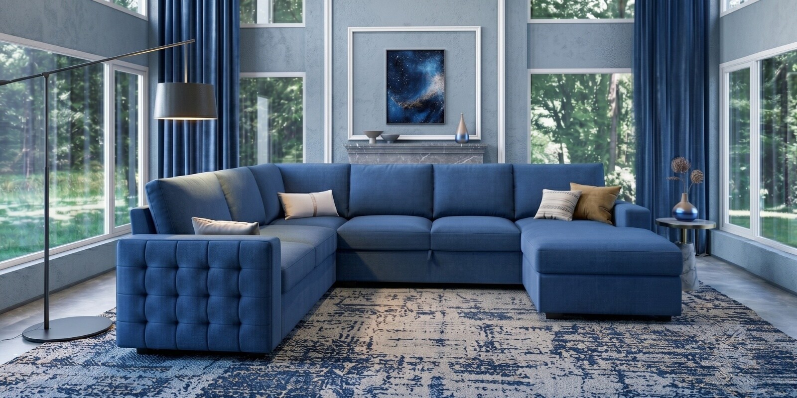 Monaco Grande Sectional Sofa In Blue Color