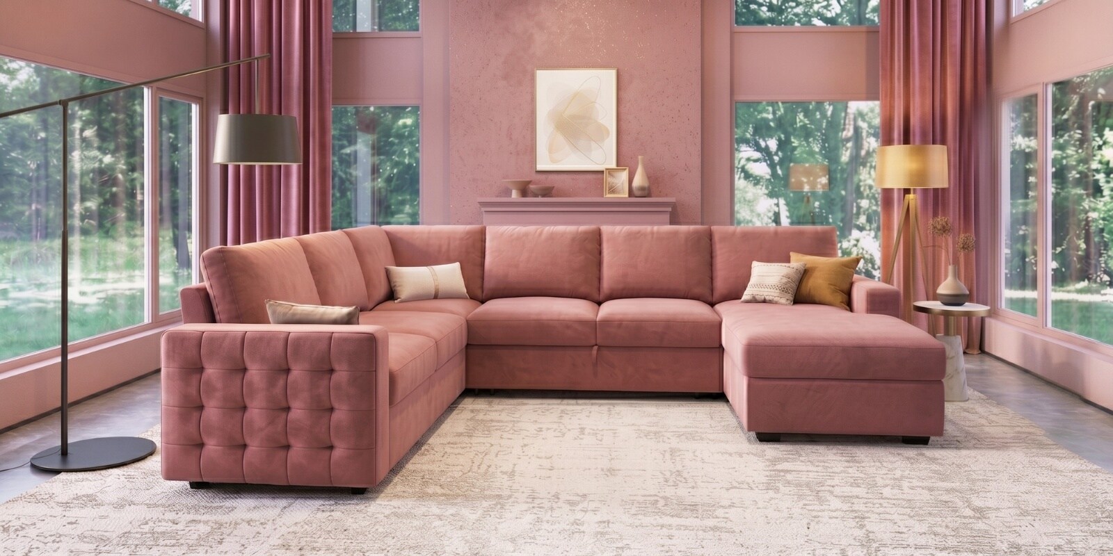Monaco Grande Sectional Sofa In Blush Pink Color