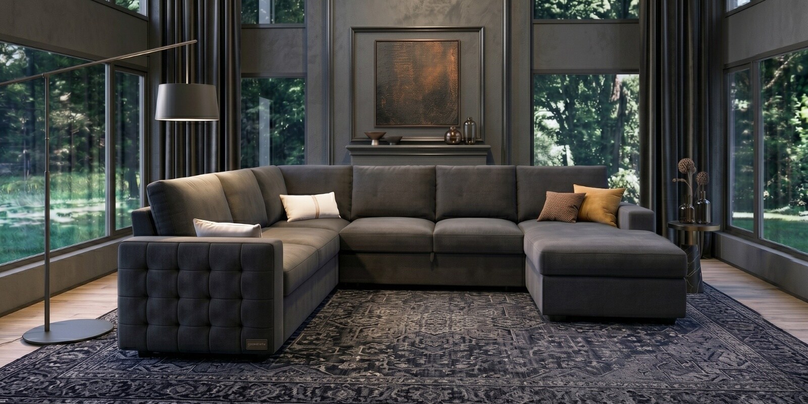 Monaco Grande Sectional Sofa In Dark Grey Color