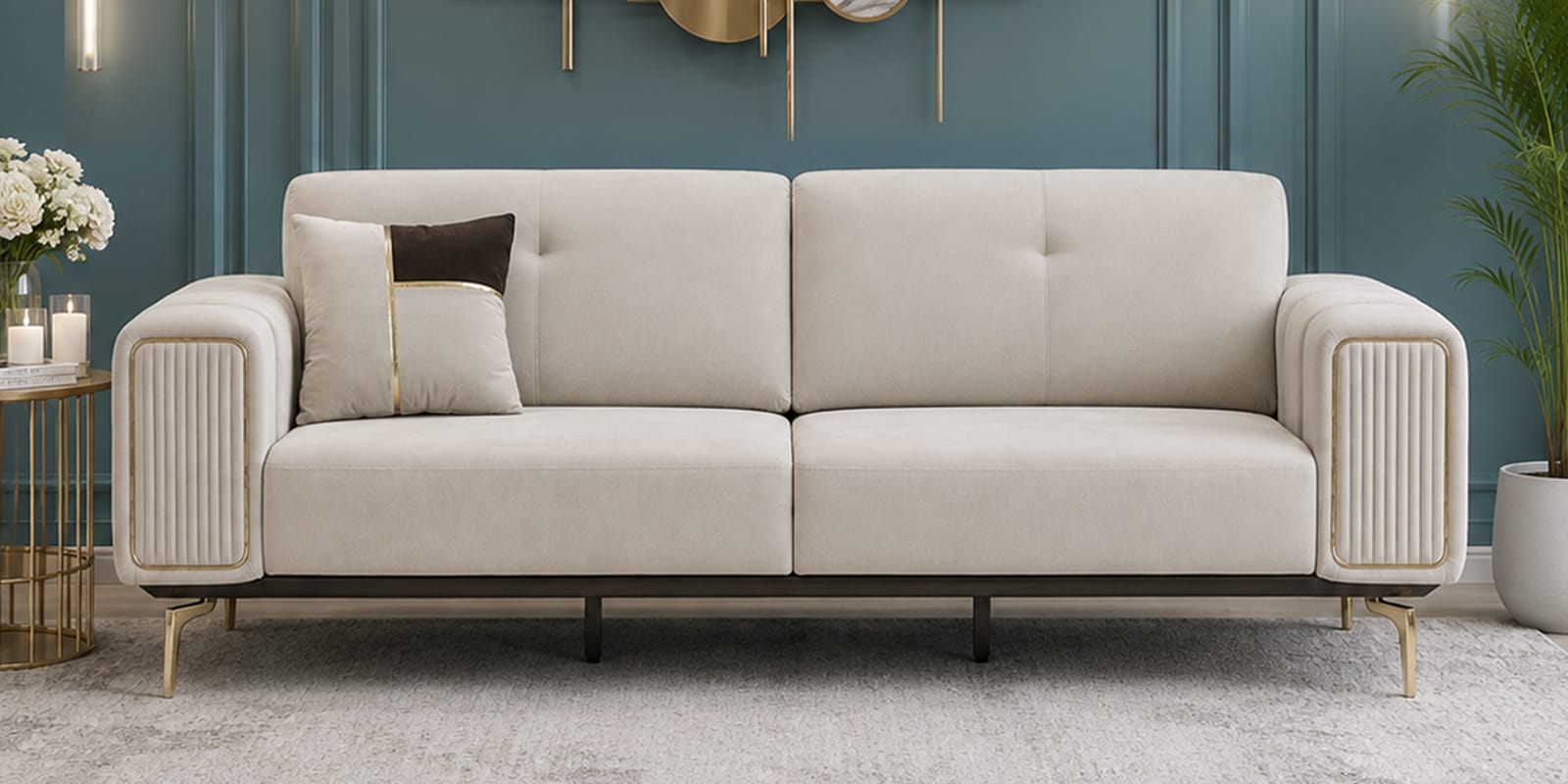 Montana Sal Wood 3 Seater Sofa In Beige Colour