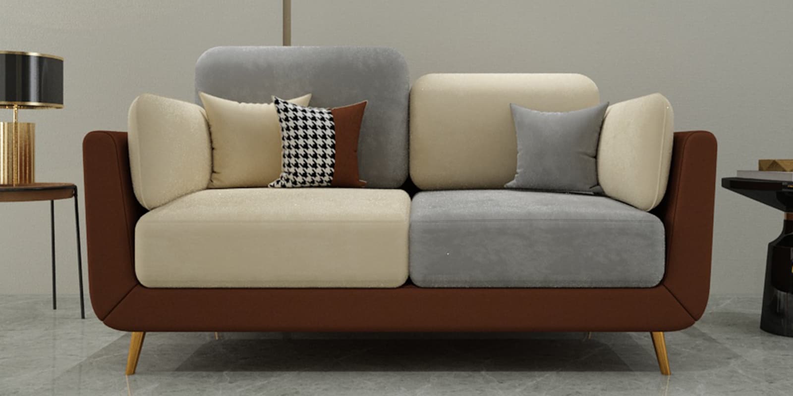 Montez Velvet 2 Seater Sofa in Brown & Beige Colour