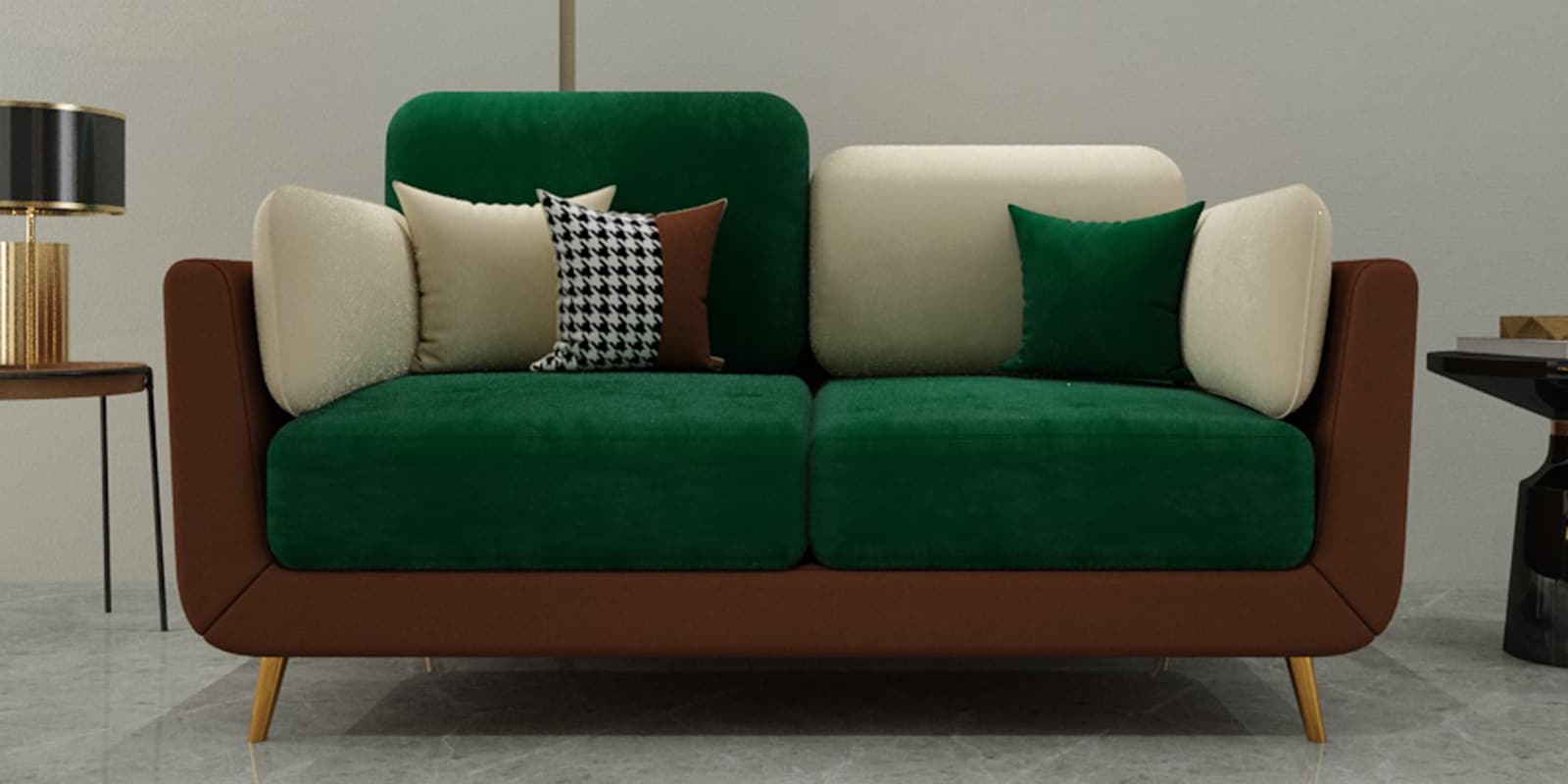 Montez Velvet 2 Seater Sofa in Green & Beige Colour
