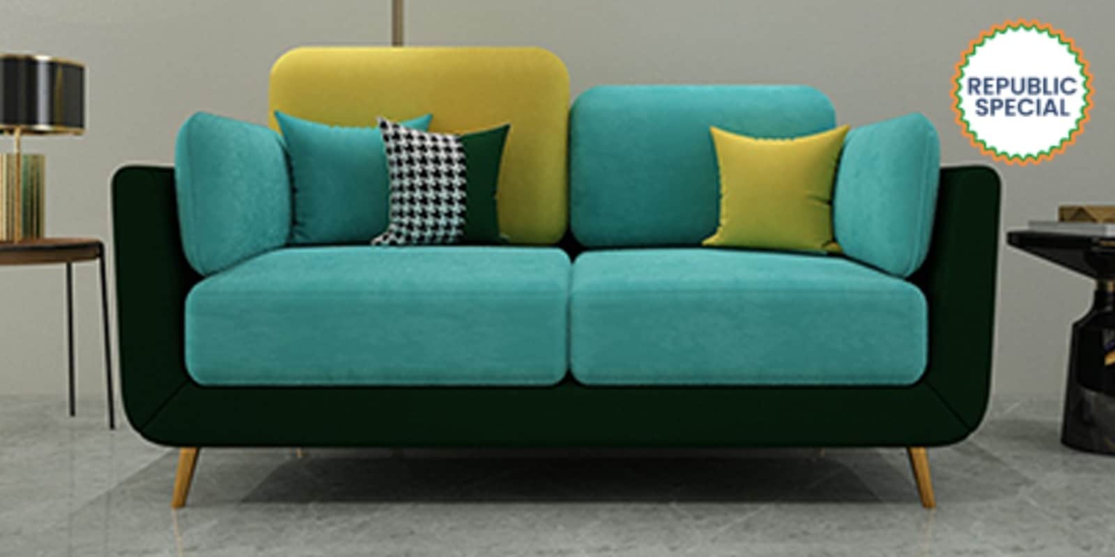 Montez Velvet 2 Seater Sofa in Turquoise & Green Colour