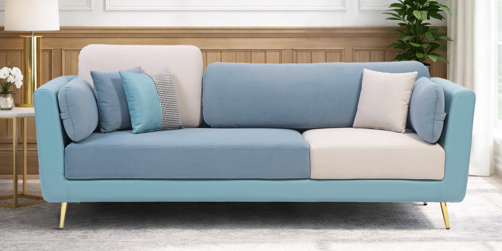 Montez Velvet 3 Seater Sofa in Arctic Blue Colour