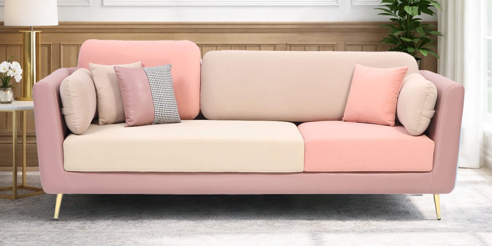 Montez Velvet 3 Seater Sofa in Clay Blush Colour