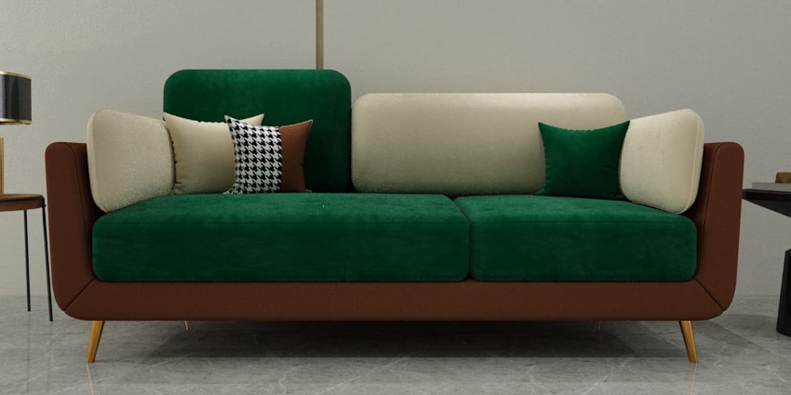 Montez Velvet 3 Seater Sofa in Green & Beige Colour