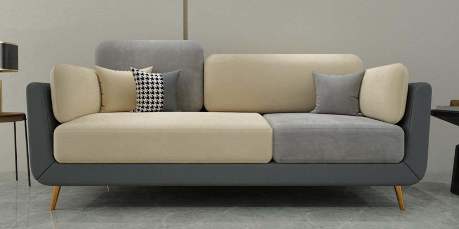 Montez Velvet 3 Seater Sofa in Grey & Beige Colour