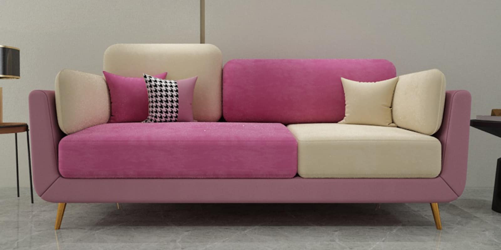 Montez Velvet 3 Seater Sofa in Pink & Beige Colour