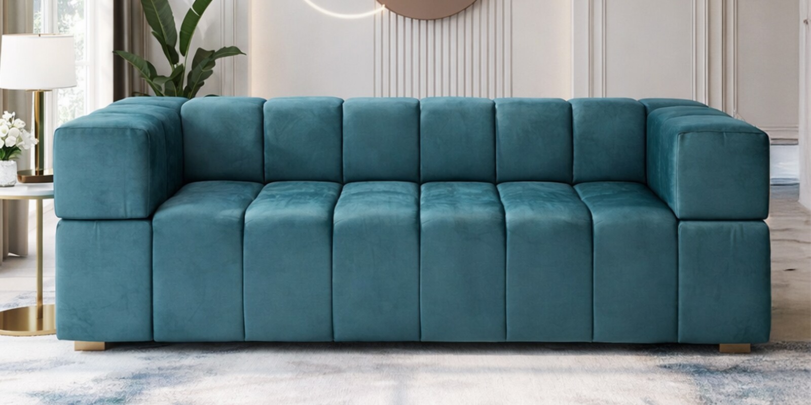 Montique Velvet 3 Seater Sofa in Teal Blue Colour