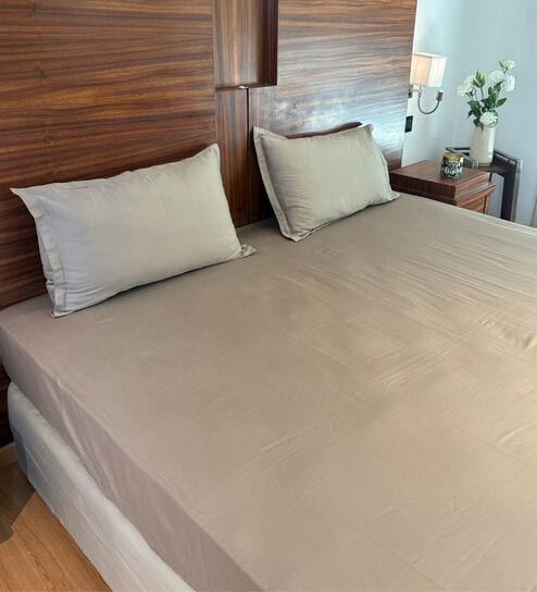 Mocha 100% Cotton Sateen Plain Double Brew Bedsheet with 2 Pillow Covers (Spring Summer 2025 Collection)