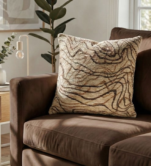 Mocha Polyester Abstract 16x16 inches Cushion Covers Set of 2