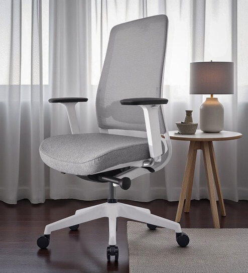 Model 54 Breathable Mesh Ergonomic Chair With Metal Base In Grey Colour
