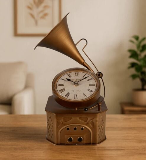 Model Clock Retro Gramophone Gold Vintage Clock