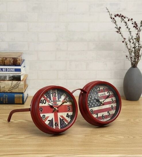 Model Clock Vintage Dual Time Glasses Red