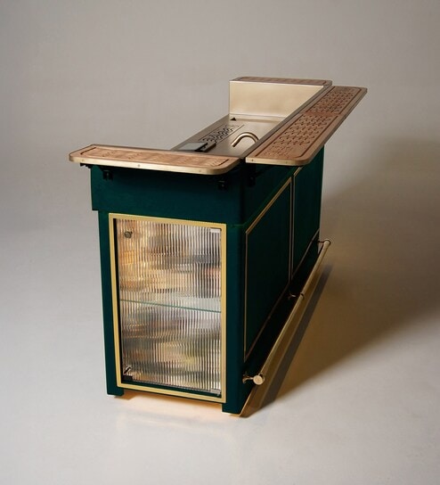 Model X 2.0 Metal Bar Cabinet With Dual Fridge and Wireless Charging Port in Imperial Green Finish