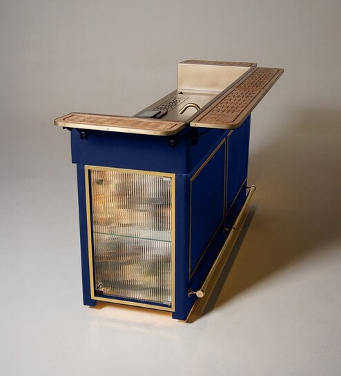Model X 2.0 Metal Bar Cabinet With Dual Fridge and Wireless Charging Port in Midnight Blue Finish