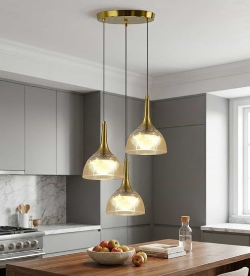 Modern Amber Glass Pendant Light   Set of 3
