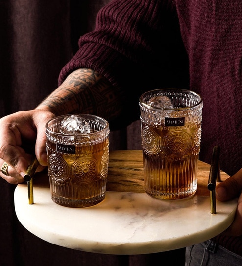 Modern Art Vintage Embossed Glass (300 ML)