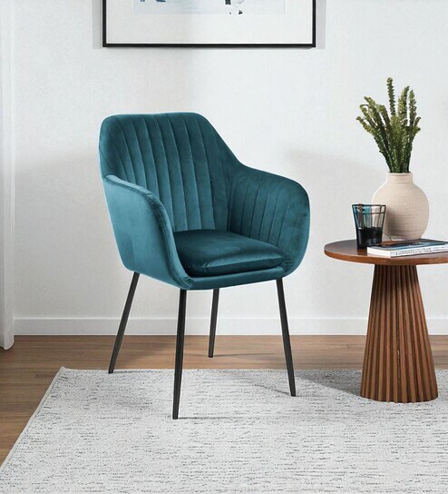 Bellagio Velvet Fabric Lounge Chair In Teal Blue Colour
