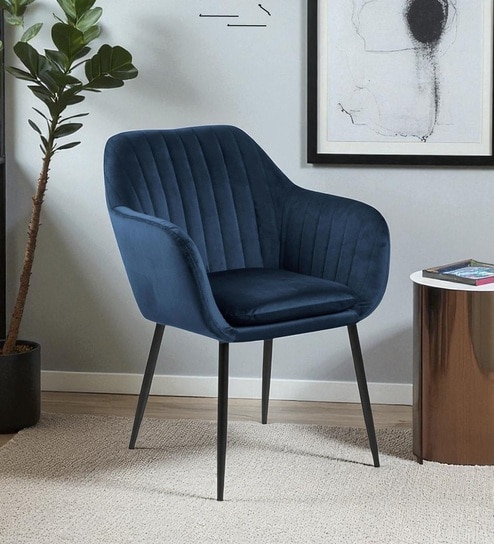Bellagio Velvet Fabric Lounge Chair In Navy Blue Colour