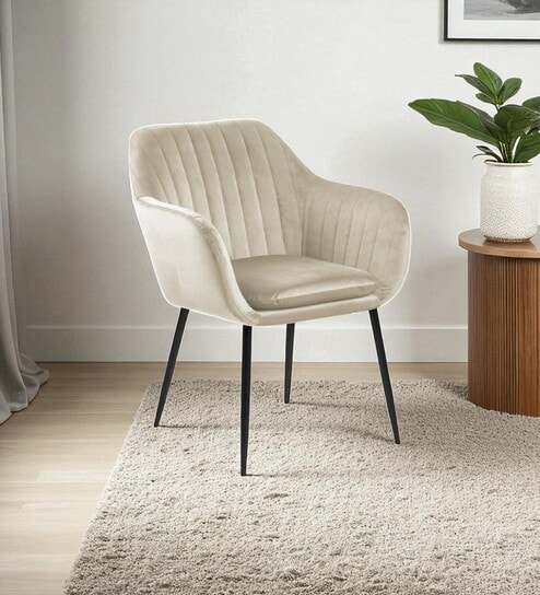 Bellagio Velvet Fabric Lounge Chair In Off White Colour