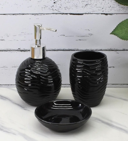 Modern Black Ceramic Set of 3 Bath Accessories Set 