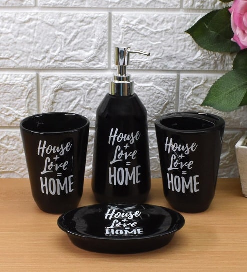 Modern Black Ceramic Set of 4 Bath Accessories Set 