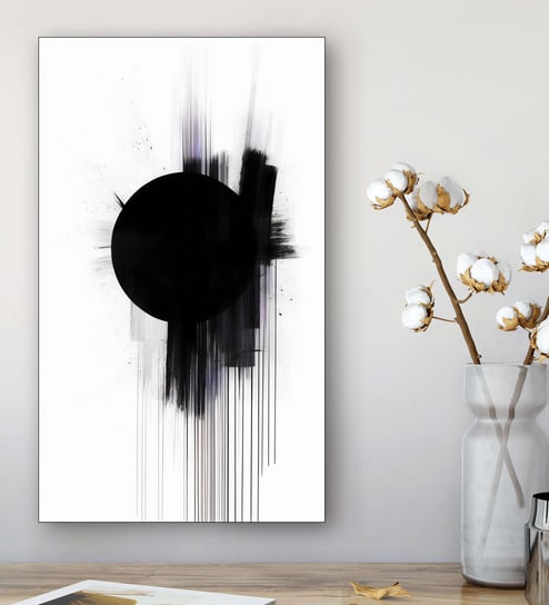 Black Circle on Abstract Canvas Wall Painting Black Frame