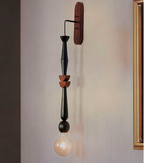 Modern Black Geometric Wooden Hanging Wall Sconce