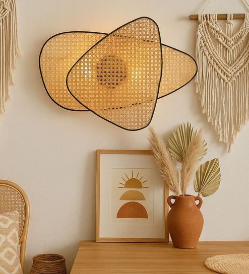 Modern Boho Rattan Wall Lamp (Beige)