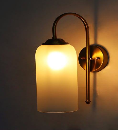 Modern Brass Down Wall Sconce with White Milky Froasted Glass