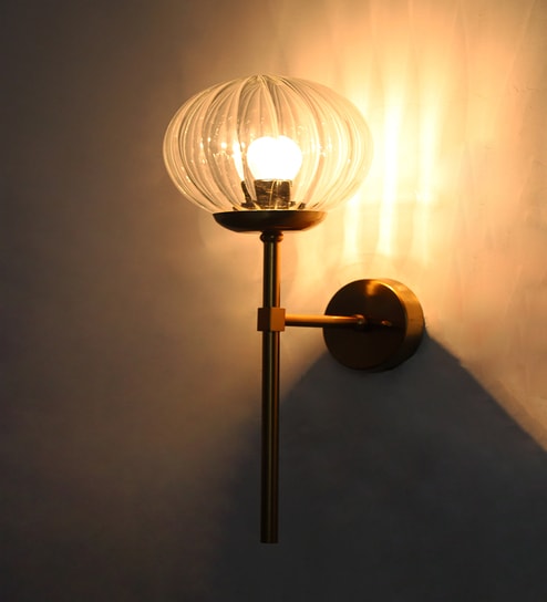Modern Brass Funner Wall Light Clear Kharbuja Glass