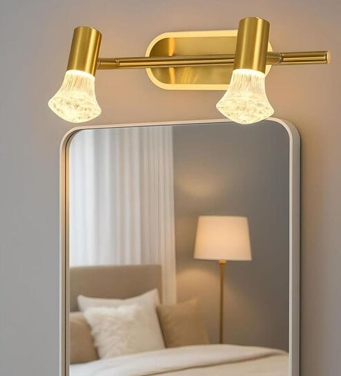 Modern Brass Vanity Light with Textured Crystal Shades