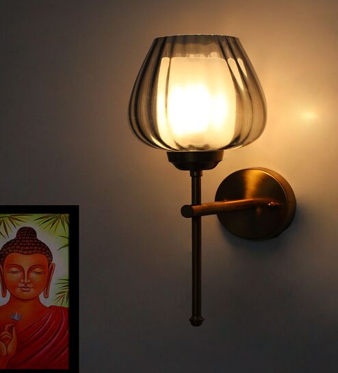 Modern Brass Wall Light with Smoked Glass Shade