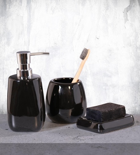 Modern Ceramic 3-Piece Bath Set Black