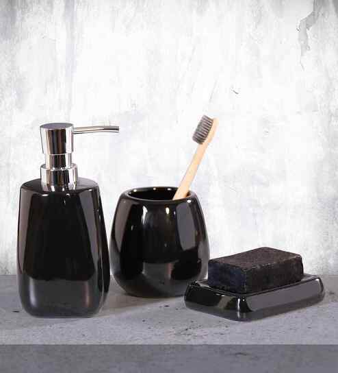 Black Modern Ceramic 3Pcs Bath Set
