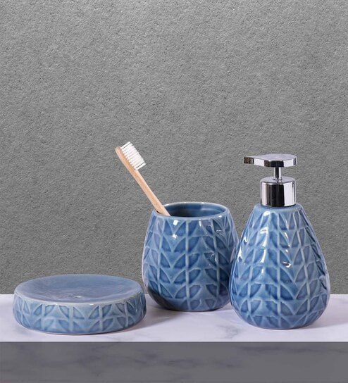 Modern Ceramic 3-Piece Bath Set Blue