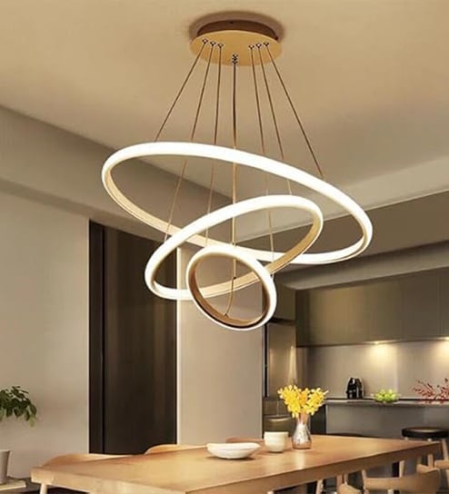 Modern Contemporary Spiral LED 3 Ring Chandelier   Adjustable Height with 3 Color Lighting Modes