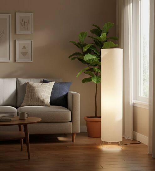 Modern Cream Cylinder Floor Lamp   Stylish Lighting for Living Room & Bedroom