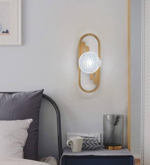 Modern Crystal Globe Wall Light with Gold Frame   Elegant Decorative Sconce