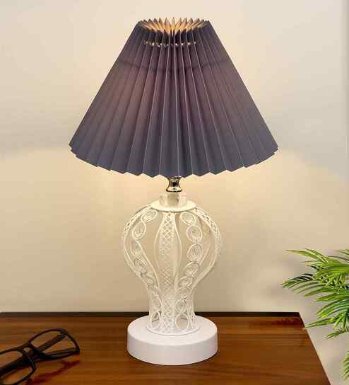 Modern Crystal Round Table Lamp with Grey Pleated Shade
