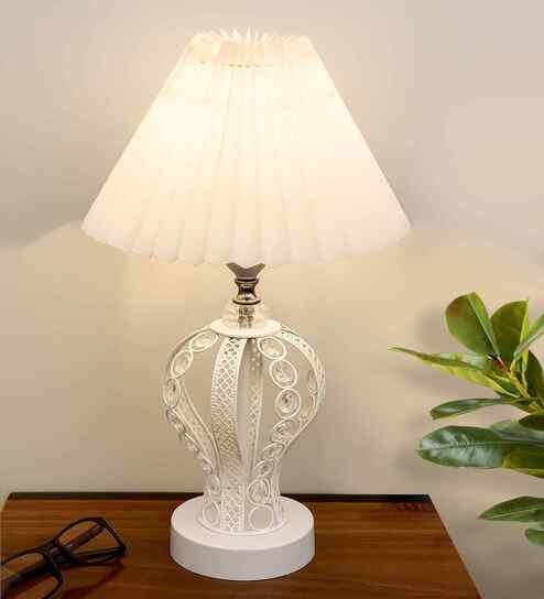 Modern Crystal Round Table Lamp with White Pleated Shade