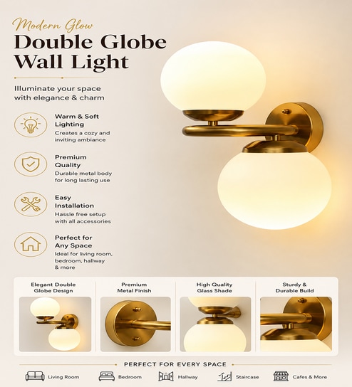 Modern Double Globe Brass Wall Light