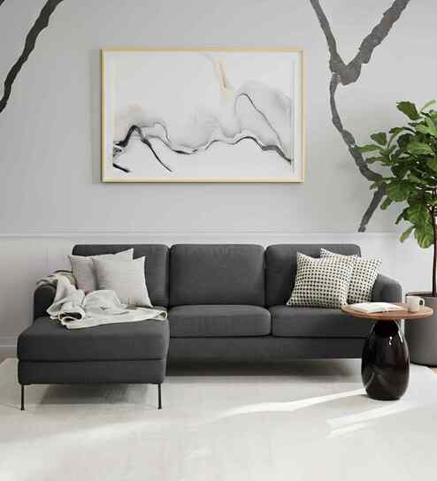 Modern Elegance RHS L Shaped 3 Seater Sofa In Dark Grey Color